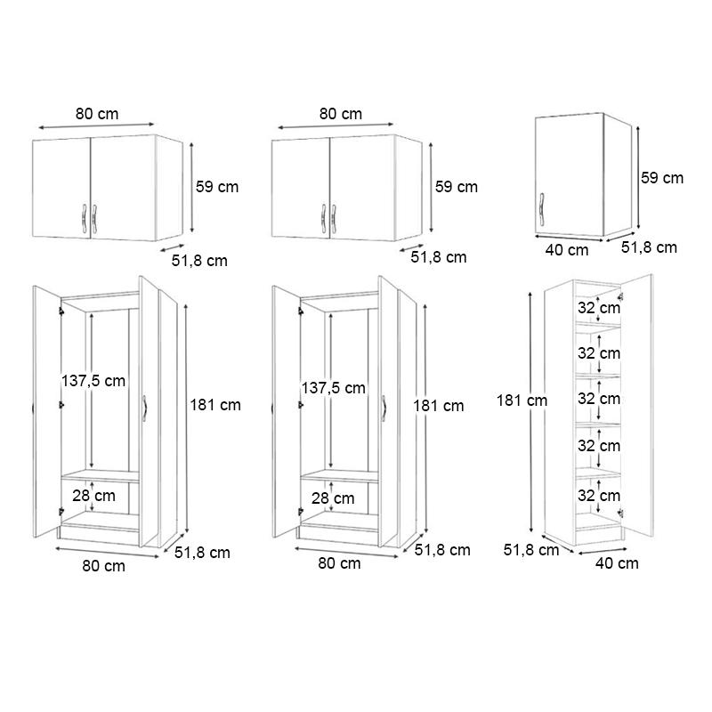 Ντουλάπα ρούχων πεντάφυλλη με πατάρι χρώμα λευκό 5
