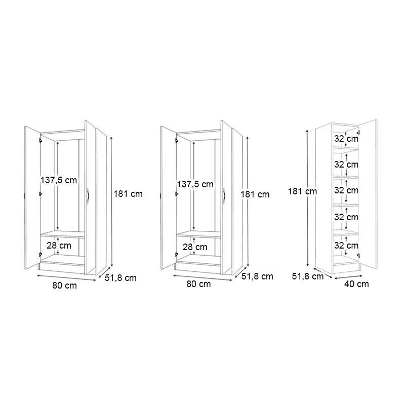 Ντουλάπα ρούχων πεντάφυλλη χρώμα φυσικό οξιάς 5