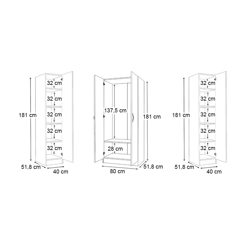Ντουλάπα ρούχων τετράφυλλη χρώμα λευκό 5