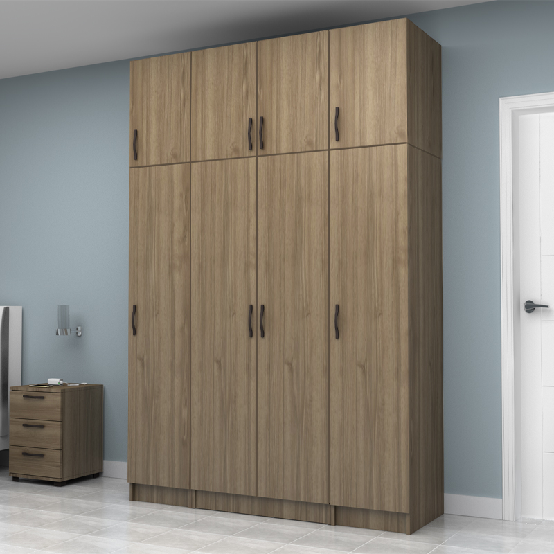 Ντουλάπα ρούχων τετράφυλλη με πατάρι χρώμα καρυδί 3