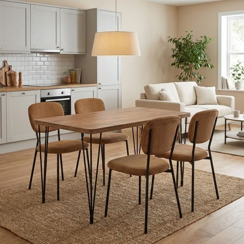 Σετ τραπεζαρία 5τμχ - Mdf - ύφασμα χρώμα ακακίας - μουσταρδί