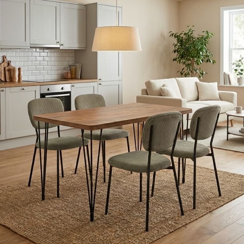 Σετ τραπεζαρία 5τμχ - Mdf - ύφασμα χρώμα ακακίας - λαδί