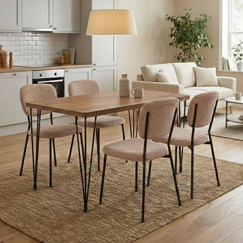 Σετ τραπεζαρία 5τμχ - Mdf - ύφασμα χρώμα ακακίας - μόκα