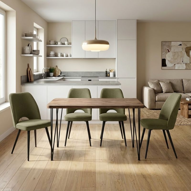 Σετ τραπεζαρία 5τμχ - Mdf - ύφασμα χρώμα ακακίας - λαδί