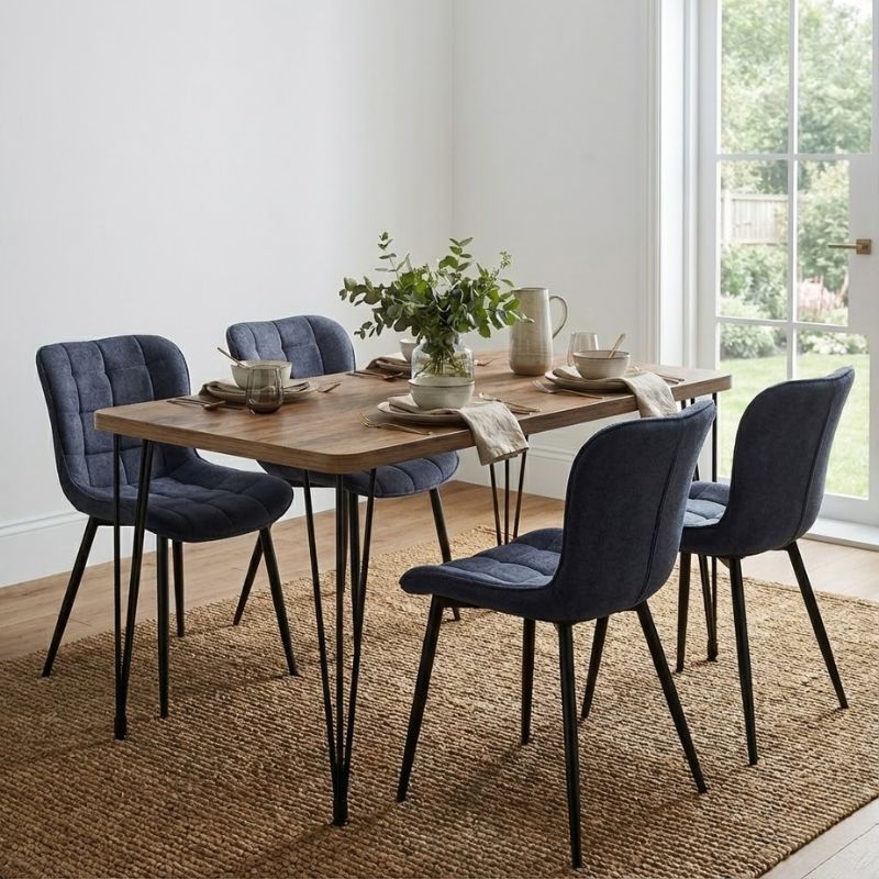 Σετ τραπεζαρία 5τμχ - Mdf - ύφασμα χρώμα ακακίας - ανθρακί