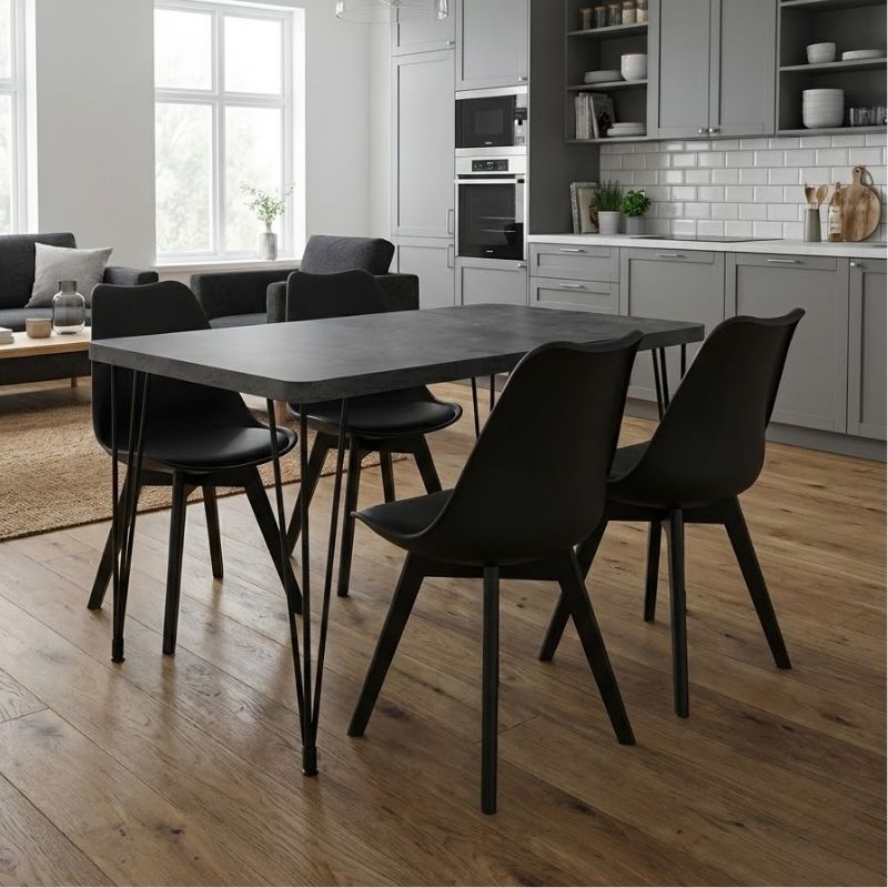 Σετ τραπεζαρία 5τμχ - Mdf - PP χρώμα σκούρο γκρι σκυροδέματος - μαύρο