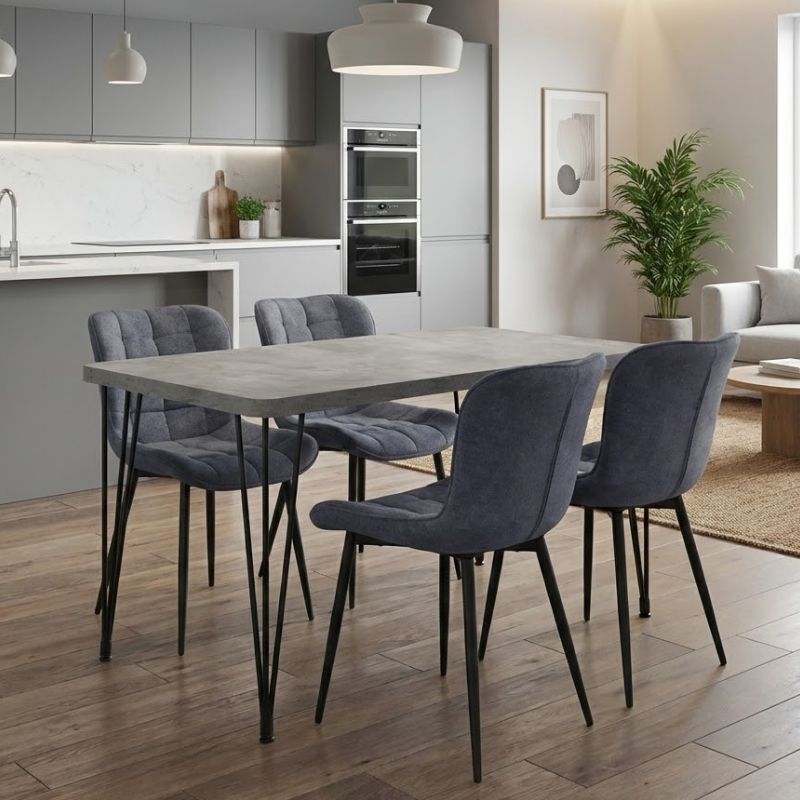 Σετ τραπεζαρία 5τμχ - Mdf - ύφασμα χρώμα σκούρο γκρι σκυροδέματος - ανθρακί