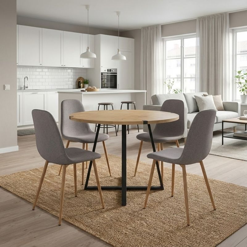 Σετ τραπεζαρία 5τμχ - χρώμα φυσικό οξιάς - ανοιχτό μπεζ Ø100x78εκ.