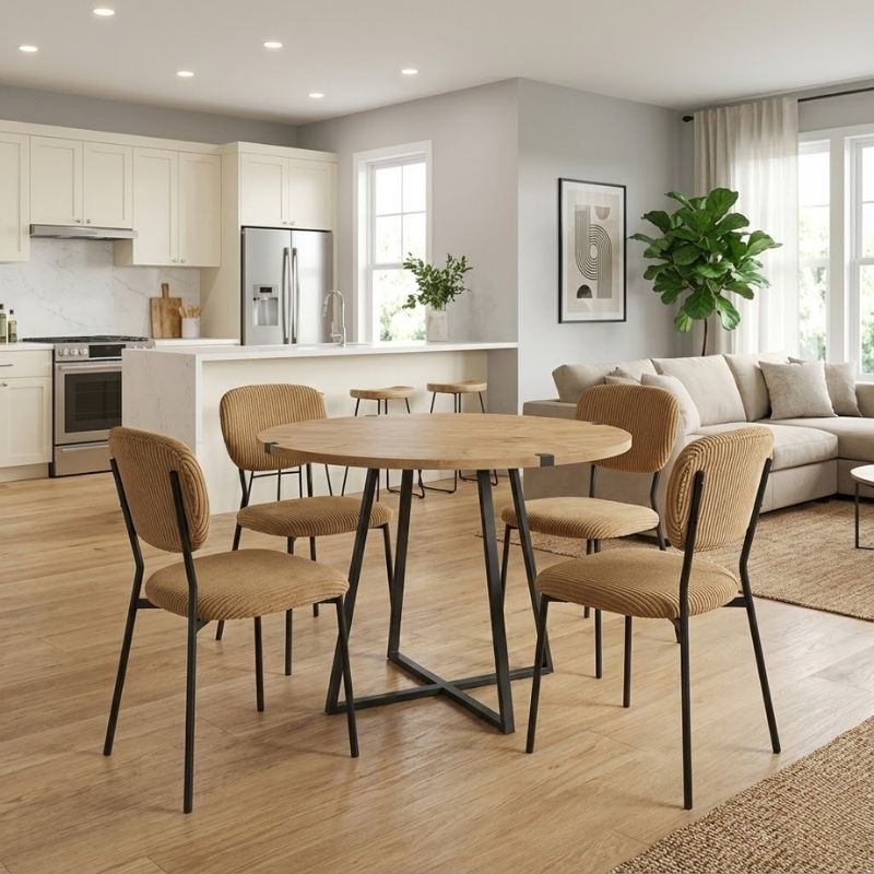 Σετ τραπεζαρία 5τμχ - χρώμα φυσικό οξιάς - μουσταρδί Ø100x78εκ.