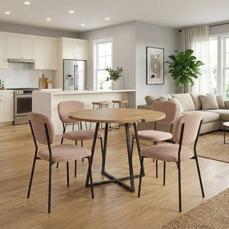 Σετ τραπεζαρία 5τμχ - χρώμα φυσικό οξιάς - μόκα Ø100x78εκ.