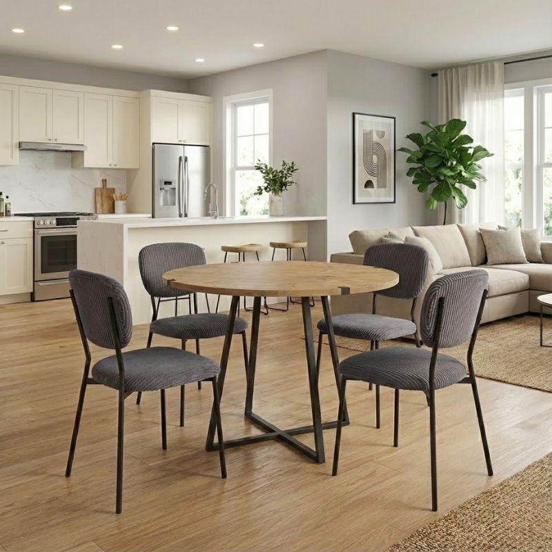 Σετ τραπεζαρία 5τμχ - χρώμα φυσικό οξιάς - γκρι Ø100x78εκ.