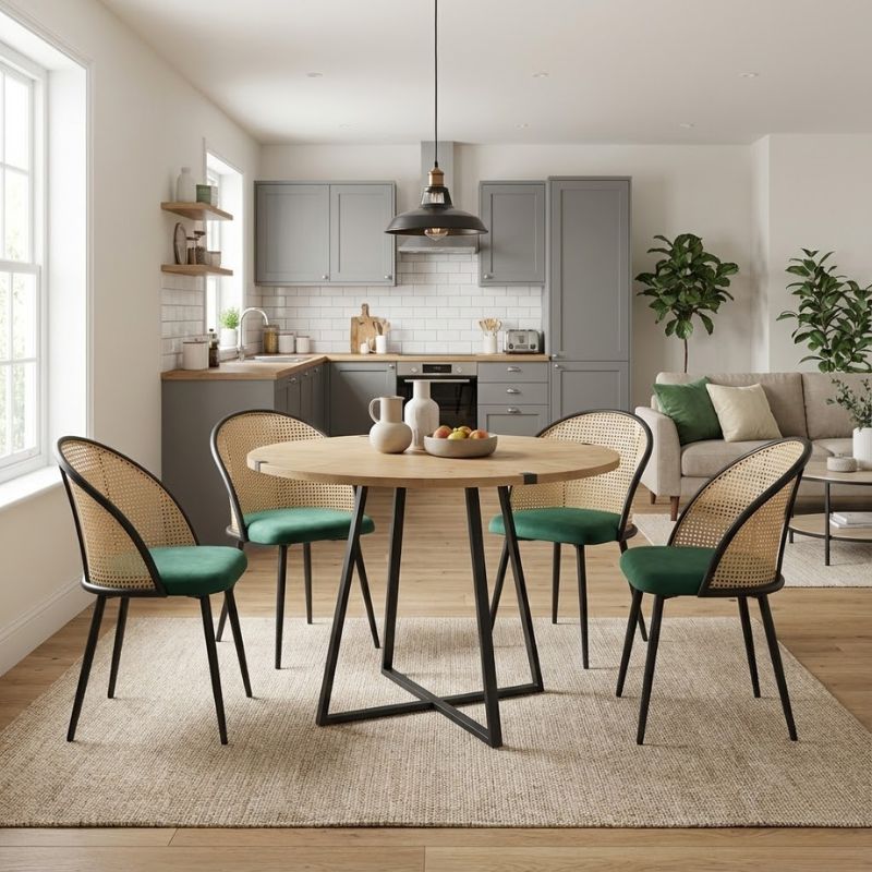 Σετ τραπεζαρία 5τμχ - χρώμα φυσικό οξιάς - κυπαρισσί Ø100x78εκ.