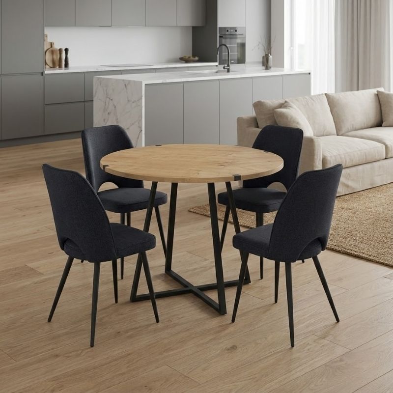 Σετ τραπεζαρία 5τμχ - χρώμα φυσικό οξιάς - ανθρακί Ø100x78εκ.