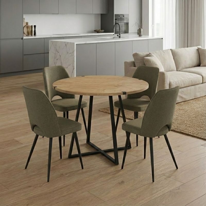 Σετ τραπεζαρία 5τμχ - χρώμα φυσικό οξιάς - λαδί Ø100x78εκ.