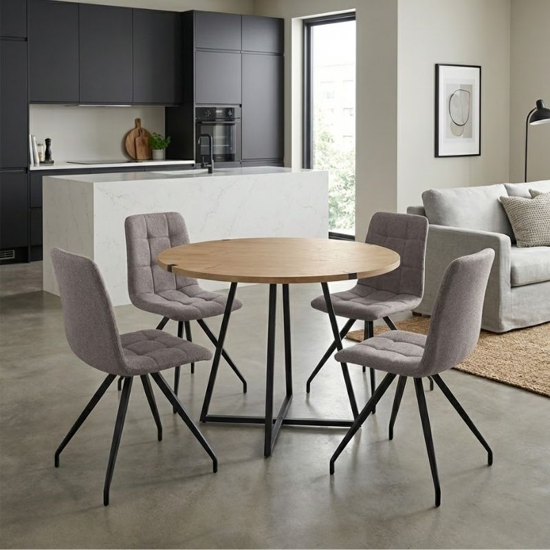 Σετ τραπεζαρία 5τμχ - χρώμα φυσικό οξιάς - ανοιχτό μπεζ Ø100x78εκ.