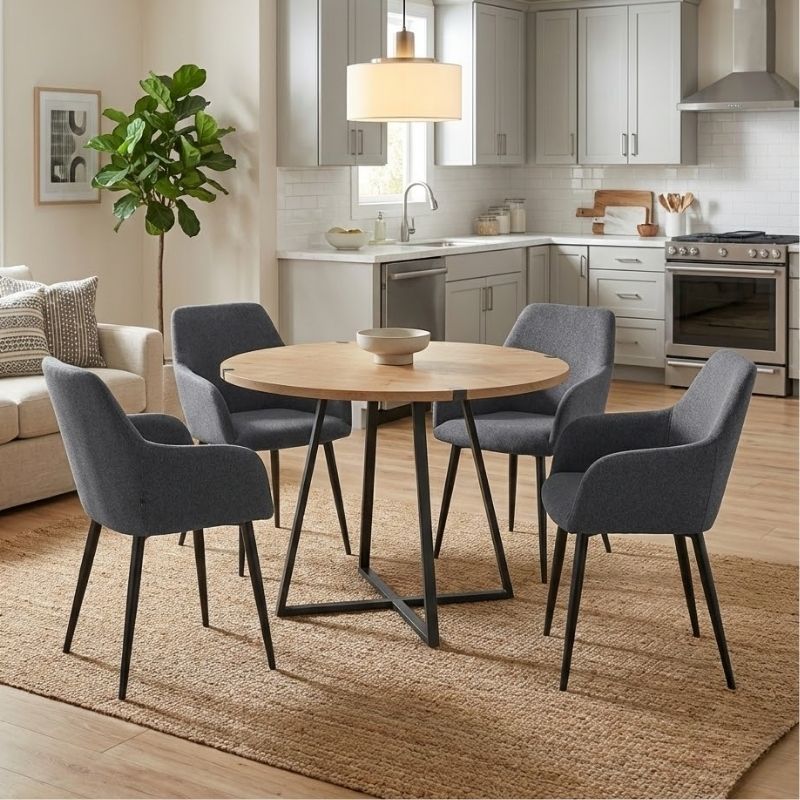 Σετ τραπεζαρία 5τμχ - χρώμα φυσικό οξιάς - γκρι Ø100x78εκ.