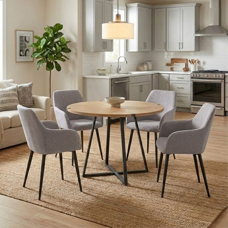 Σετ τραπεζαρία 5τμχ - χρώμα φυσικό οξιάς - ανοιχτό μπεζ Ø100x78εκ.