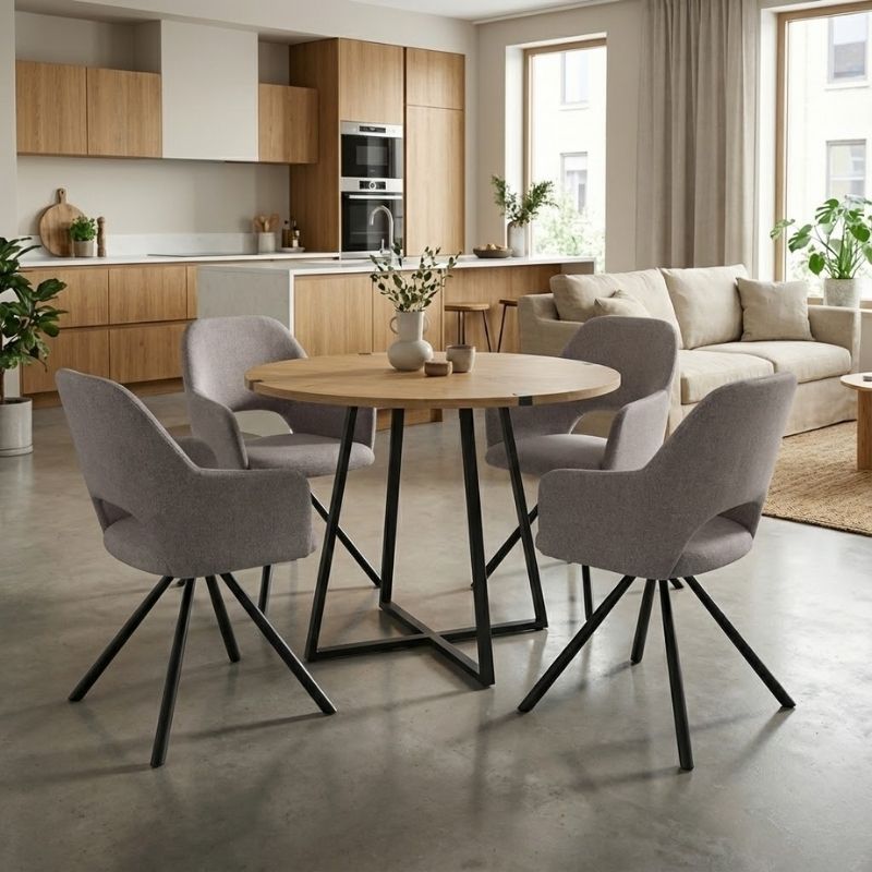 Σετ τραπεζαρία 5τμχ - χρώμα φυσικό οξιάς - ανοιχτό μπεζ Ø100x78εκ.