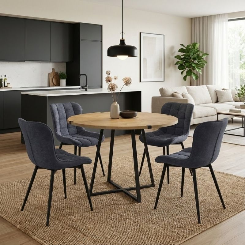 Σετ τραπεζαρία 5τμχ - χρώμα φυσικό οξιάς - ανθρακί Ø100x78εκ.