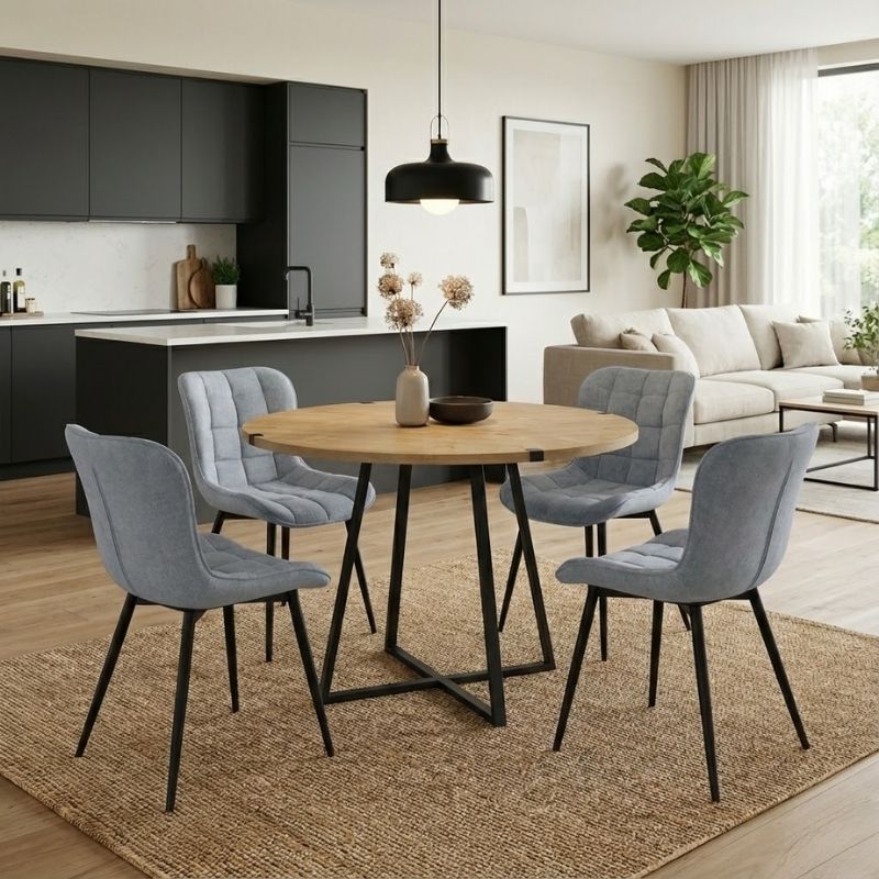 Σετ τραπεζαρία 5τμχ - χρώμα φυσικό οξιάς - γκρι Ø100x78εκ.