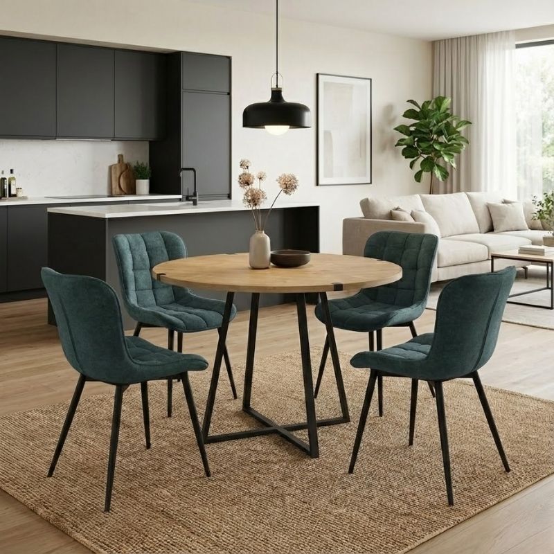 Σετ τραπεζαρία 5τμχ - χρώμα φυσικό οξιάς - πράσινο Ø100x78εκ.