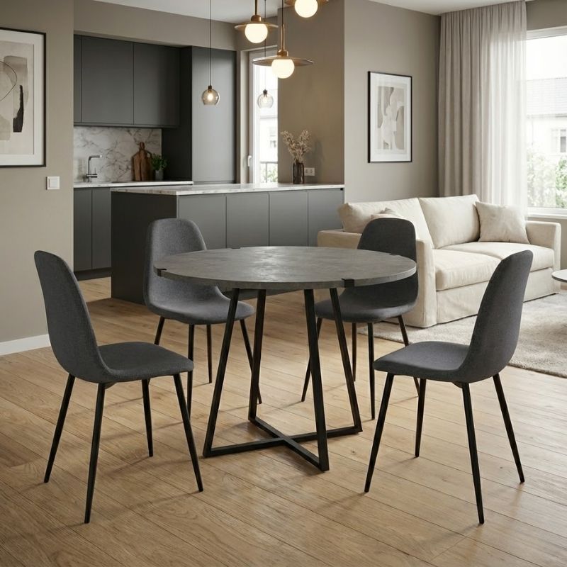 Σετ τραπεζαρία 5τμχ - χρώμα γκρι σκυροδέματος - γκρι Ø100x78εκ.