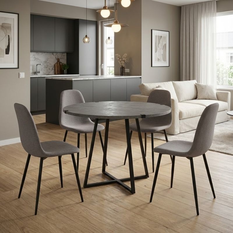 Σετ τραπεζαρία 5τμχ - χρώμα γκρι σκυροδέματος - ανοιχτό μπεζ Ø100x78εκ.