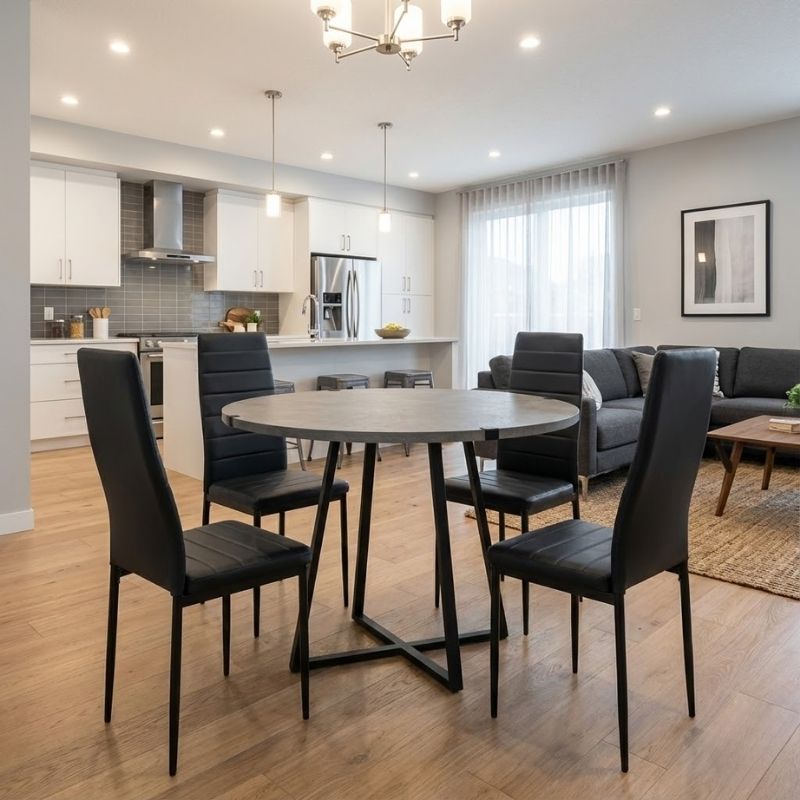 Σετ τραπεζαρία 5τμχ - χρώμα γκρι σκυροδέματος - μαύρο Ø100x78εκ.