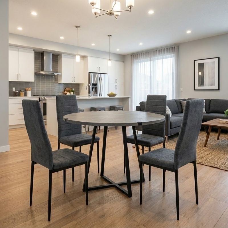 Σετ τραπεζαρία 5τμχ - χρώμα γκρι σκυροδέματος - γκρι Ø100x78εκ.