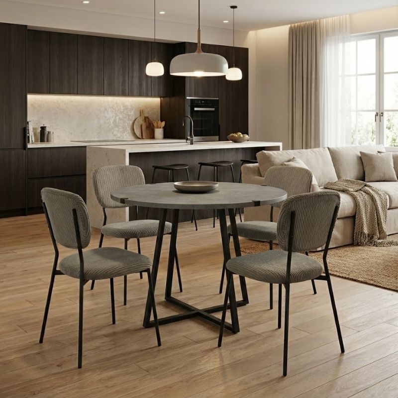 Σετ τραπεζαρία 5τμχ - χρώμα γκρι σκυροδέματος - λαδί Ø100x78εκ.