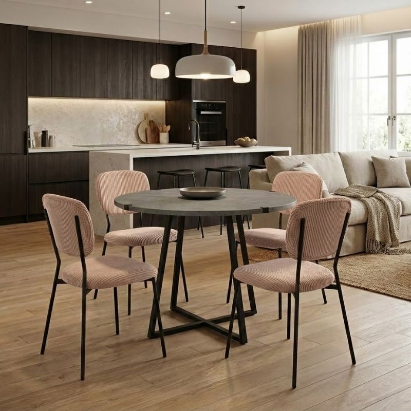 Σετ τραπεζαρία 5τμχ - χρώμα γκρι σκυροδέματος - μόκα Ø100x78εκ.