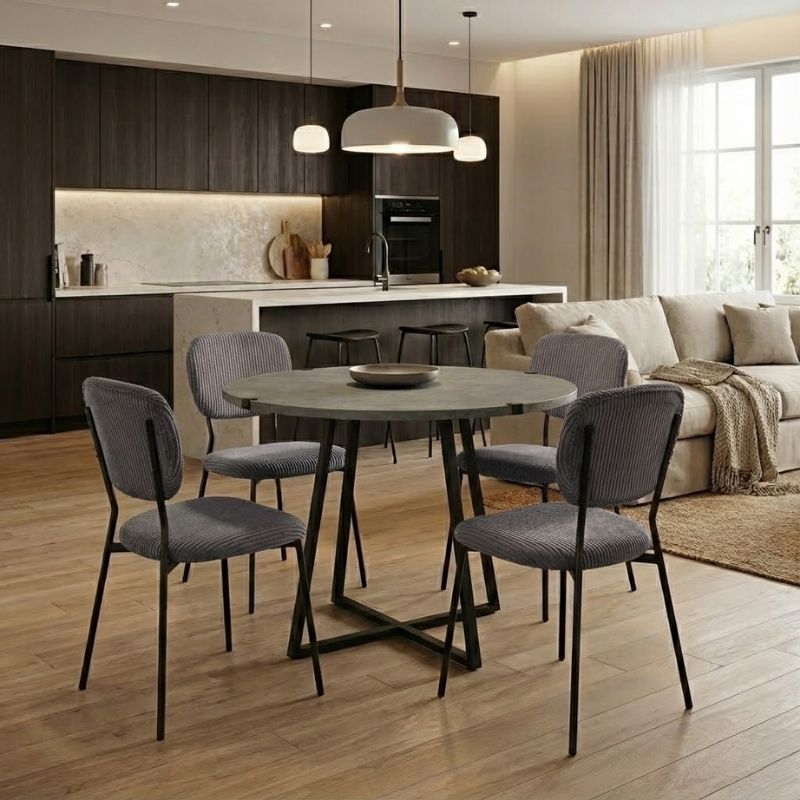 Σετ τραπεζαρία 5τμχ - χρώμα γκρι σκυροδέματος - ανθρακί Ø100x78εκ.