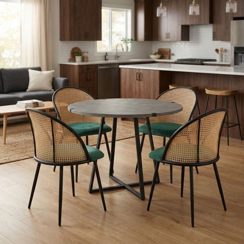 Σετ τραπεζαρία 5τμχ - χρώμα γκρι σκυροδέματος - κυπαρισσί Ø100x78εκ.