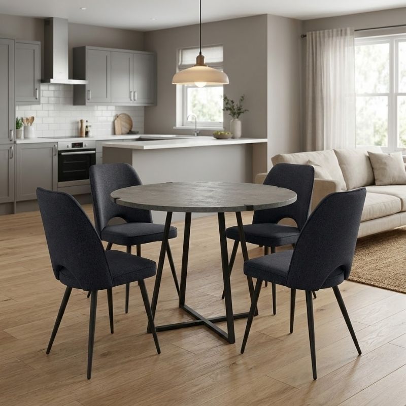 Σετ τραπεζαρία 5τμχ - χρώμα γκρι σκυροδέματος - ανθρακί Ø100x78εκ.