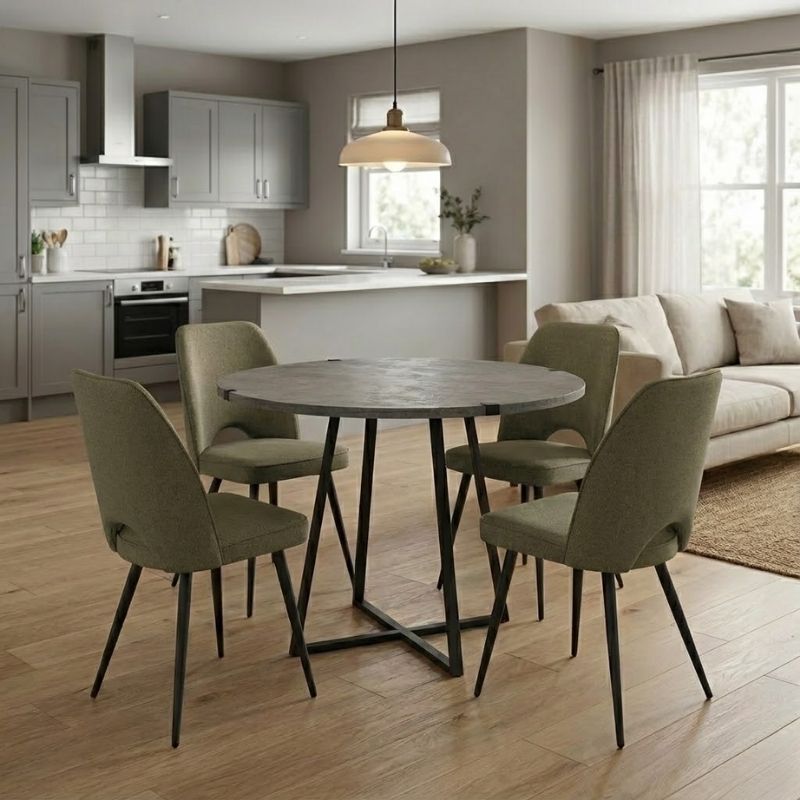 Σετ τραπεζαρία 5τμχ - χρώμα γκρι σκυροδέματος - λαδί Ø100x78εκ.