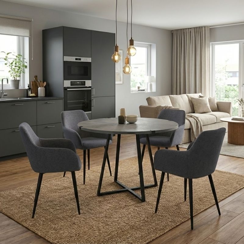 Σετ τραπεζαρία 5τμχ - χρώμα γκρι σκυροδέματος - γκρι Ø100x78εκ.