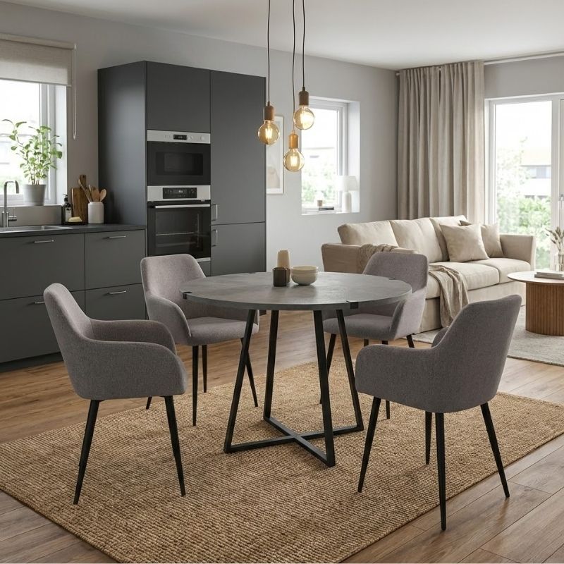 Σετ τραπεζαρία 5τμχ - χρώμα γκρι σκυροδέματος - ανοιχτό μπεζ Ø100x78εκ.