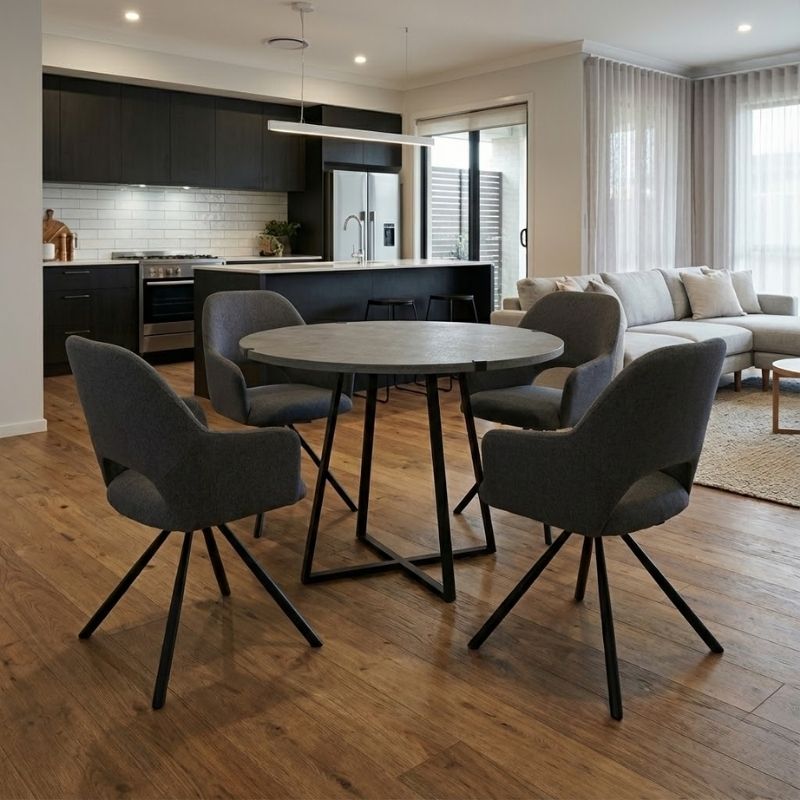 Σετ τραπεζαρία 5τμχ - χρώμα γκρι σκυροδέματος - γκρι Ø100x78εκ.