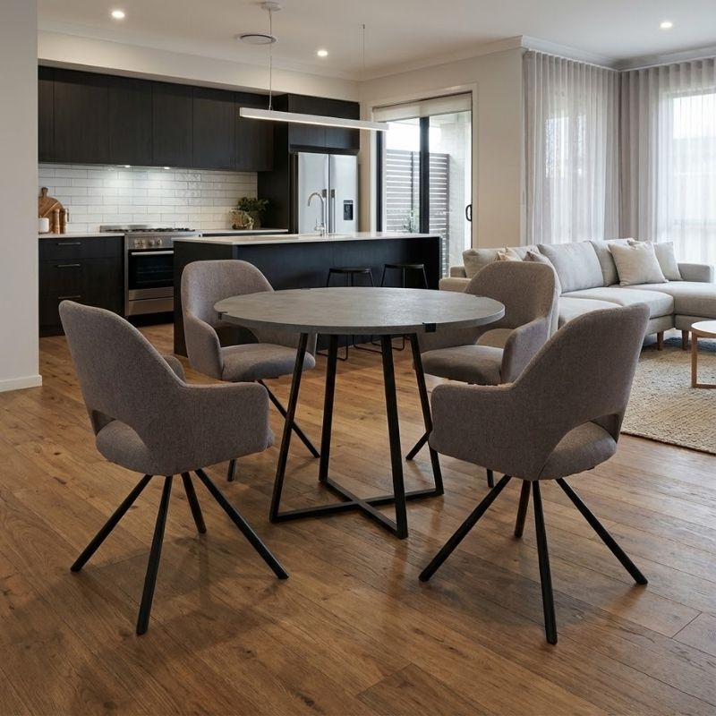 Σετ τραπεζαρία 5τμχ - χρώμα γκρι σκυροδέματος - ανοιχτό μπεζ Ø100x78εκ.