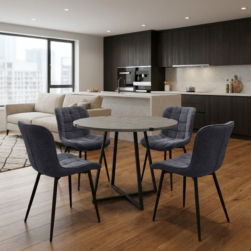 Σετ τραπεζαρία 5τμχ - χρώμα γκρι σκυροδέματος - ανθρακί Ø100x78εκ.