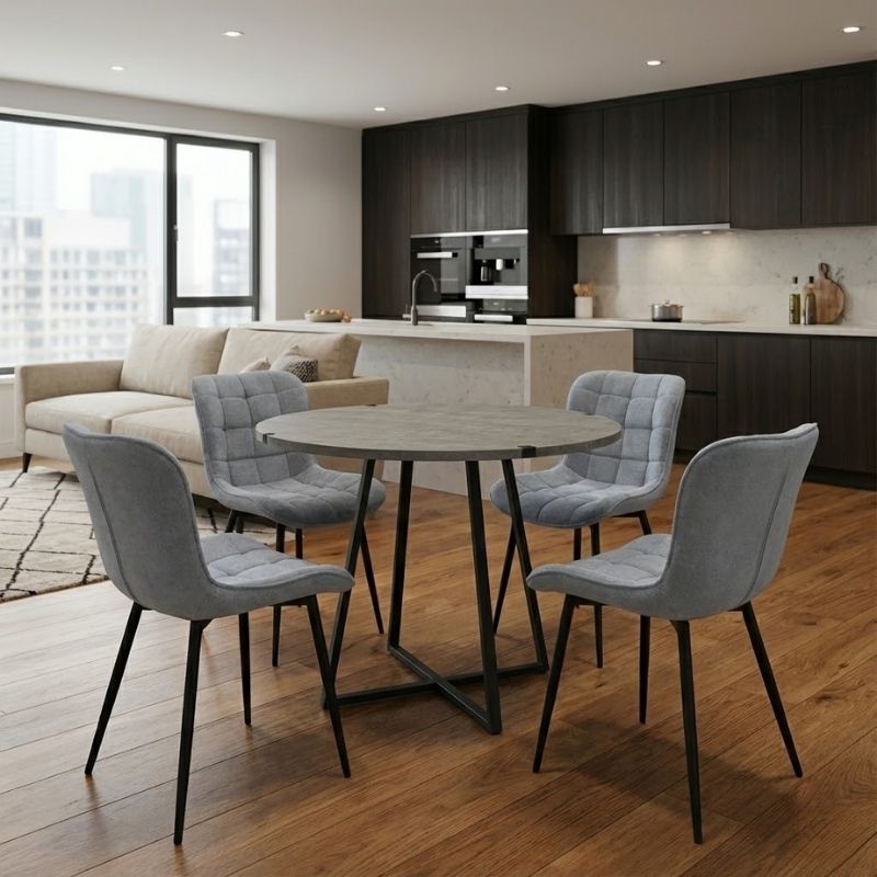 Σετ τραπεζαρία 5τμχ - χρώμα γκρι σκυροδέματος - γκρι Ø100x78εκ.