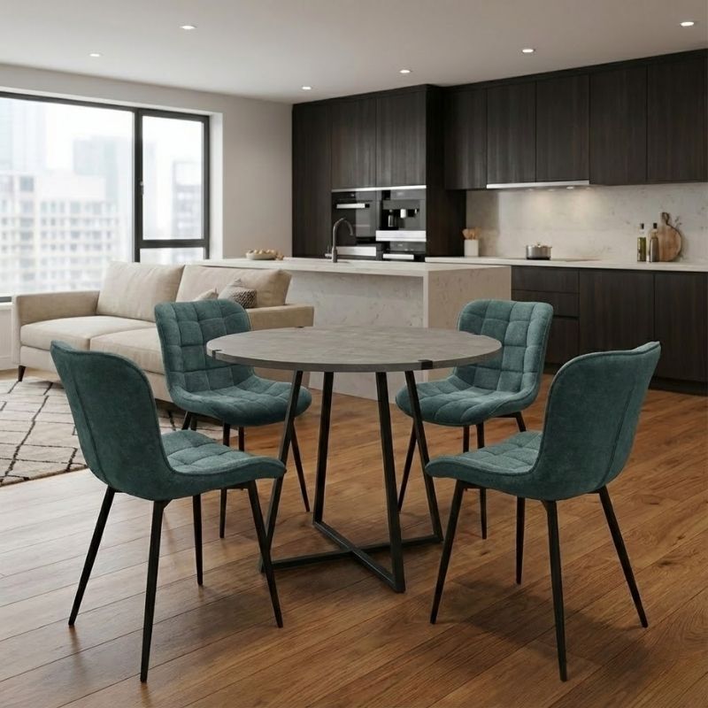 Σετ τραπεζαρία 5τμχ - χρώμα γκρι σκυροδέματος - πράσινο Ø100x78εκ.