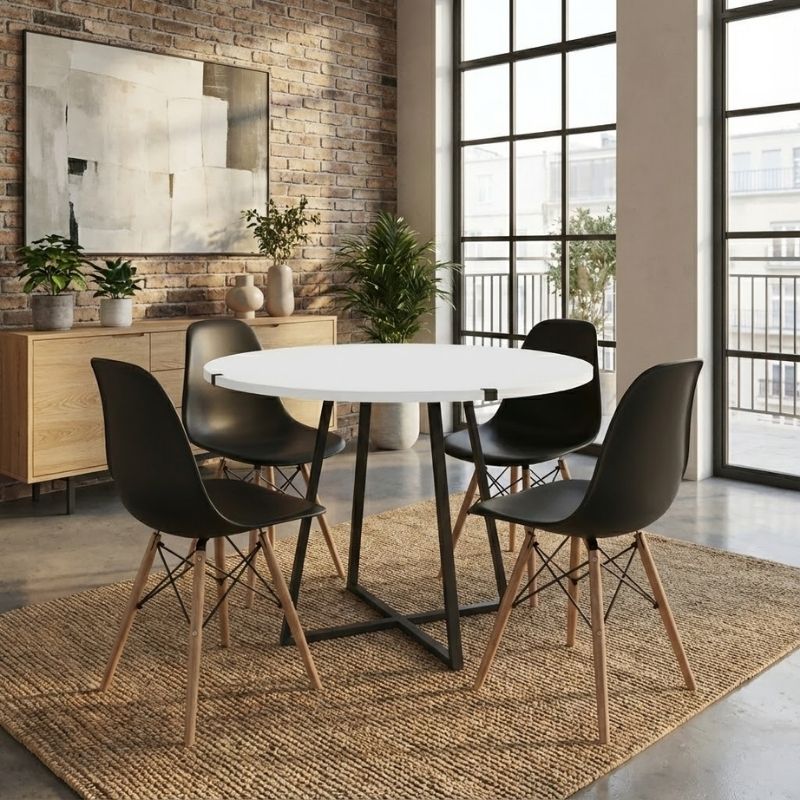 Σετ τραπεζαρία 5τμχ - χρώμα λευκό - μαύρο Ø100x78εκ.