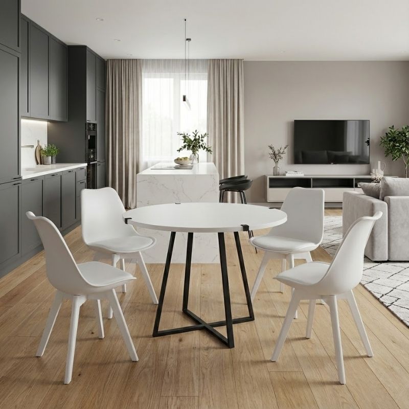 Σετ τραπεζαρία 5τμχ - χρώμα λευκό Ø100x78εκ.