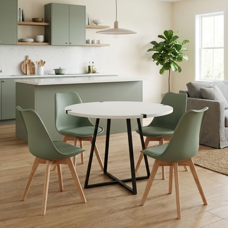 Σετ τραπεζαρία 5τμχ - χρώμα λευκό - φυστικί Ø100x78εκ.