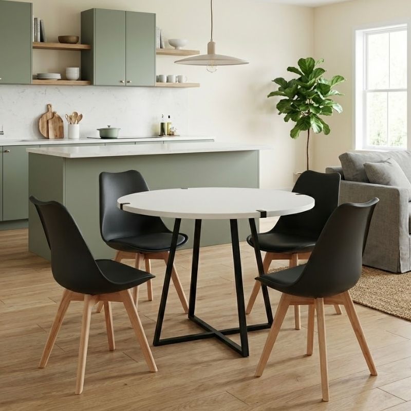 Σετ τραπεζαρία 5τμχ - χρώμα λευκό - μαύρο Ø100x78εκ.