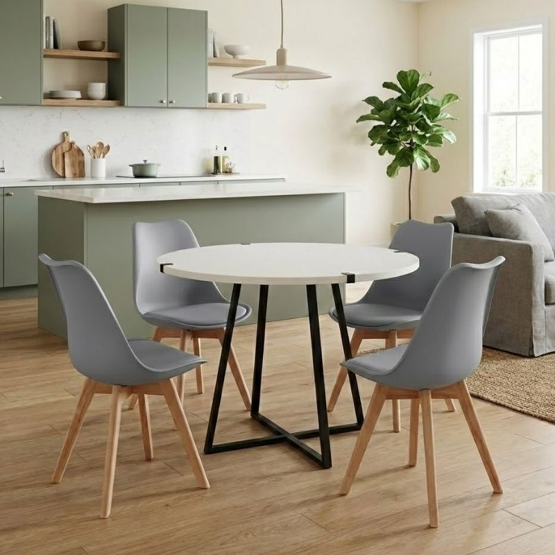 Σετ τραπεζαρία 5τμχ - χρώμα λευκό - γκρι Ø100x78εκ.