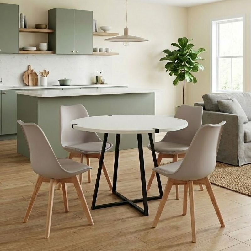 Σετ τραπεζαρία 5τμχ - χρώμα λευκό - cappuccino Ø100x78εκ.