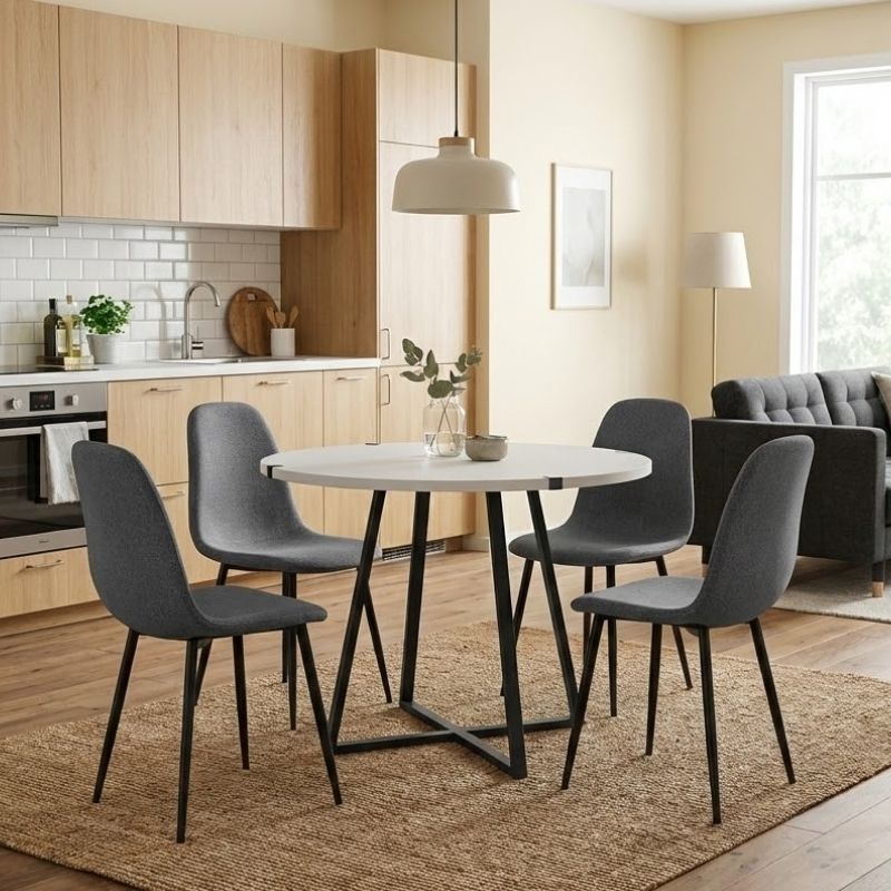 Σετ τραπεζαρία 5τμχ - χρώμα λευκό - γκρι Ø100x78εκ.