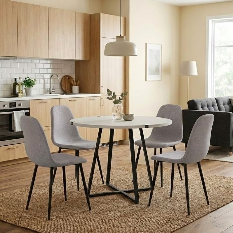 Σετ τραπεζαρία 5τμχ - χρώμα λευκό - ανοιχτό μπεζ Ø100x78εκ.